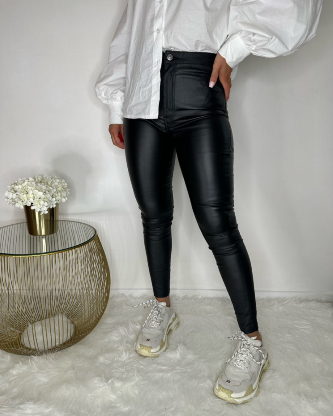 Pantalon slim similicuir Noir/ S-799