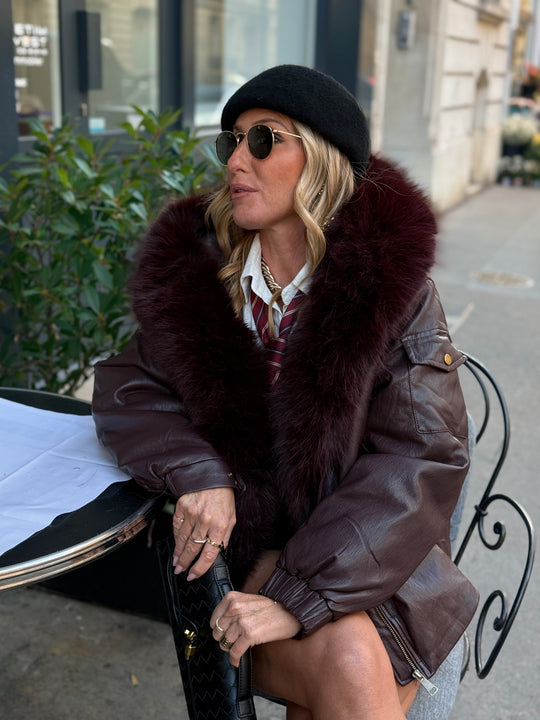 Veste bombers similicuir Capuche Bordeaux  202317