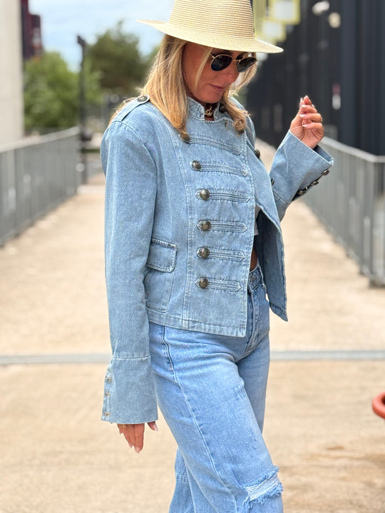 Veste jean officiel Bleu lacets au dos 15722