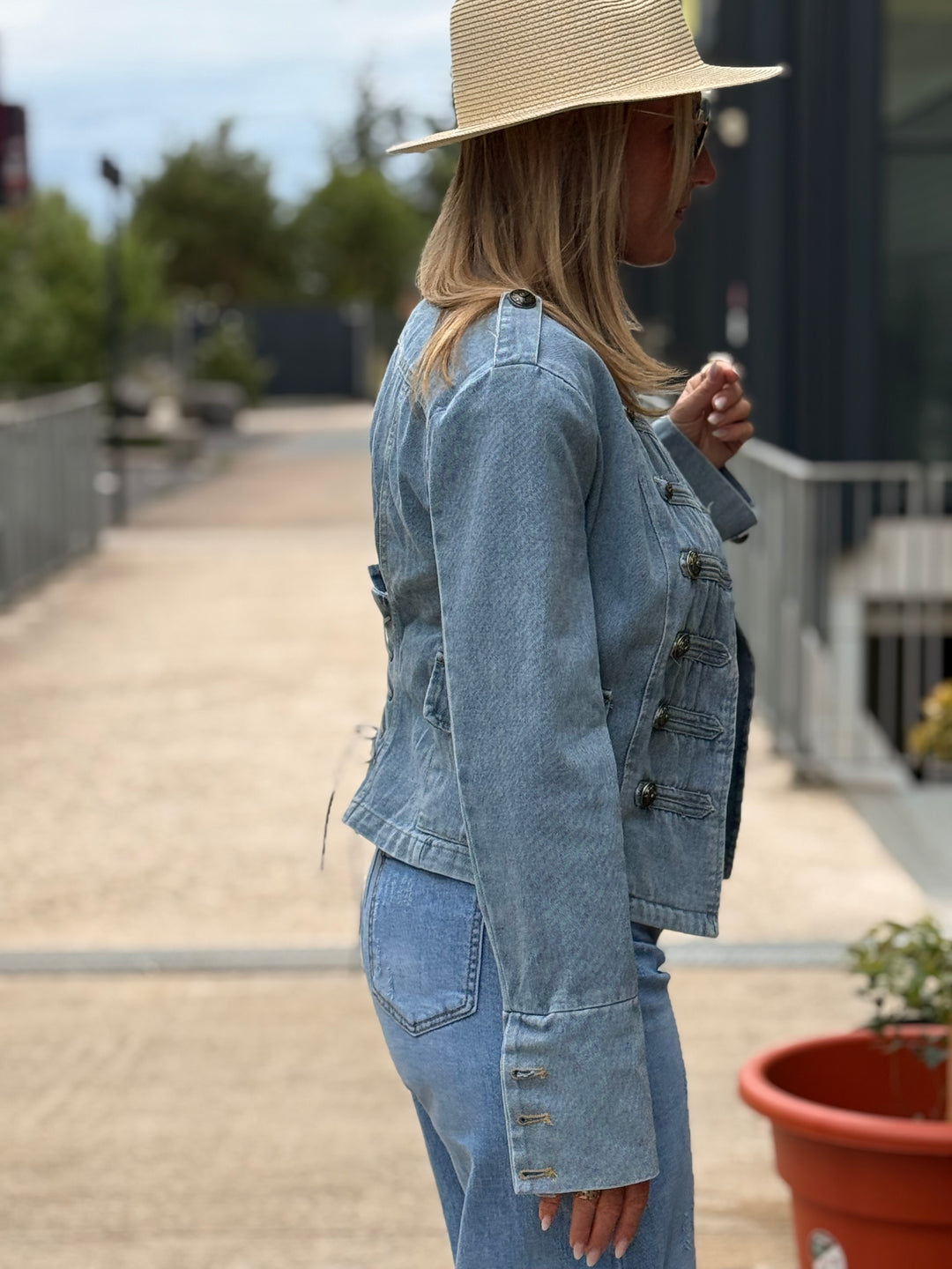 Veste jean officiel Bleu lacets au dos 15722