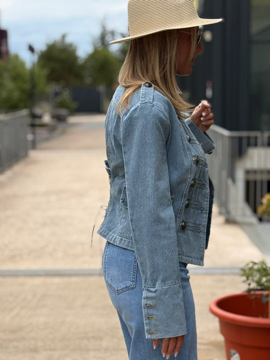 Veste jean officiel Bleu lacets au dos 15722