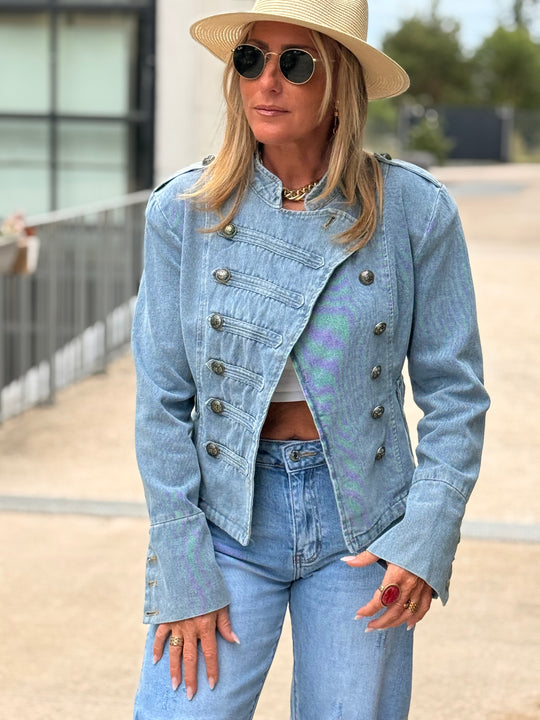 Veste jean officiel Bleu lacets au dos 15722
