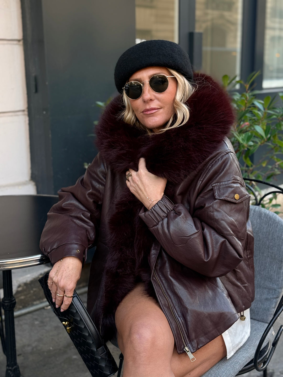 Veste bombers similicuir Capuche Bordeaux  202317