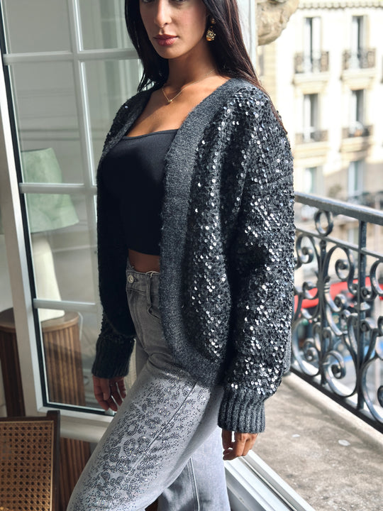 Gilet en maille avec sequins A/W25 gris PHIBE