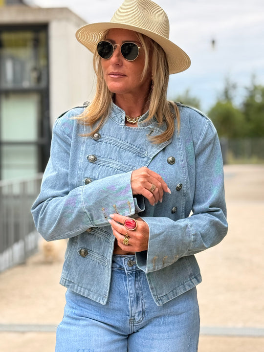 Veste jean officiel Bleu lacets au dos 15722