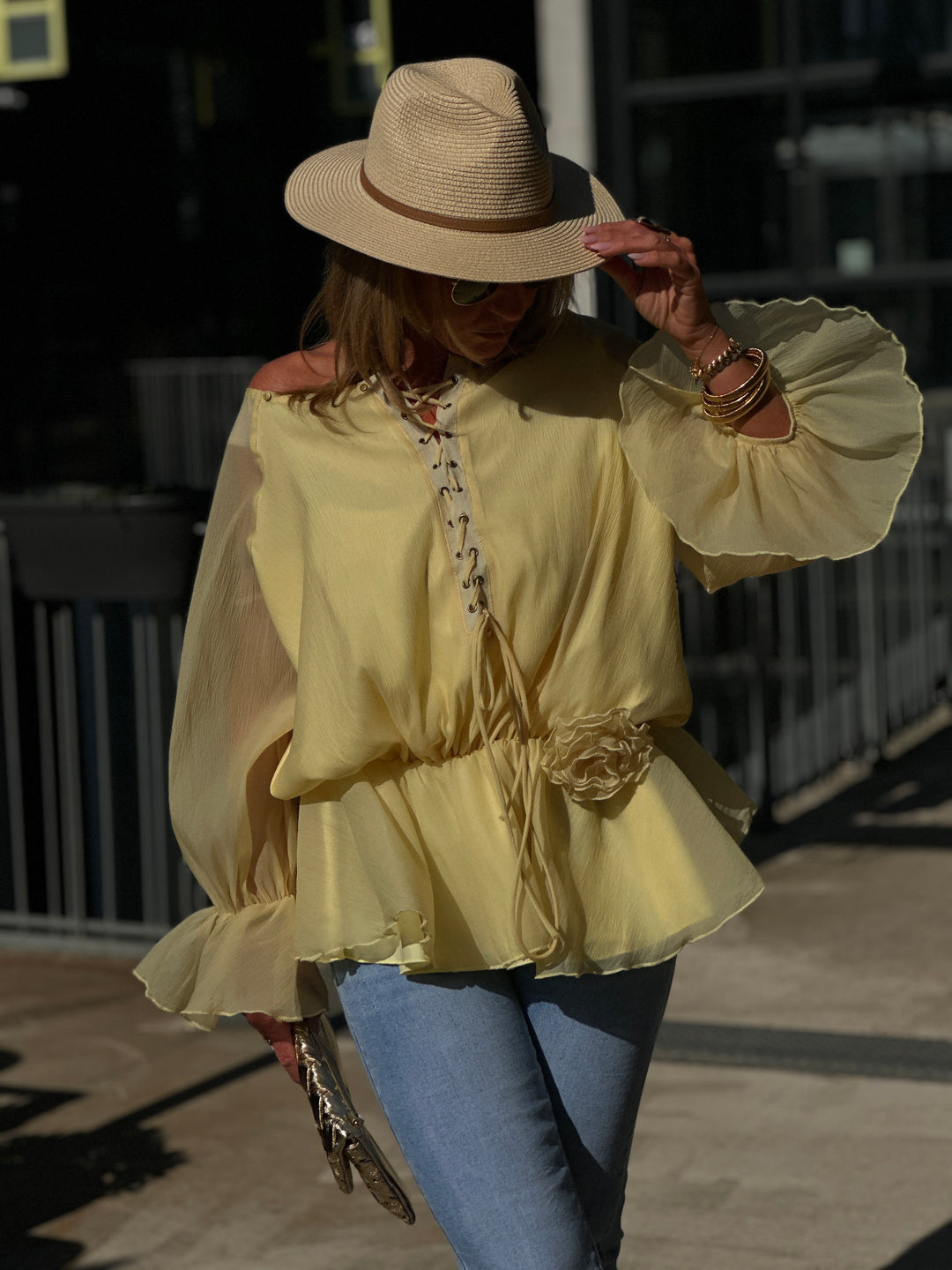 Tunique tull volant jaune R7890