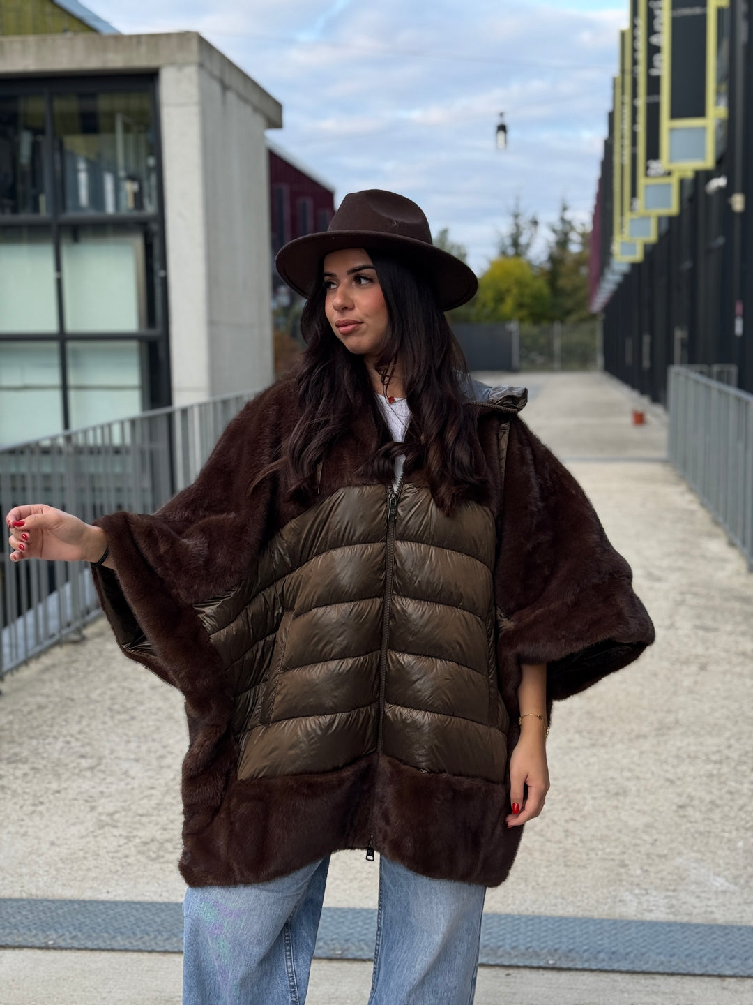 Cape doudoune fourrure choco