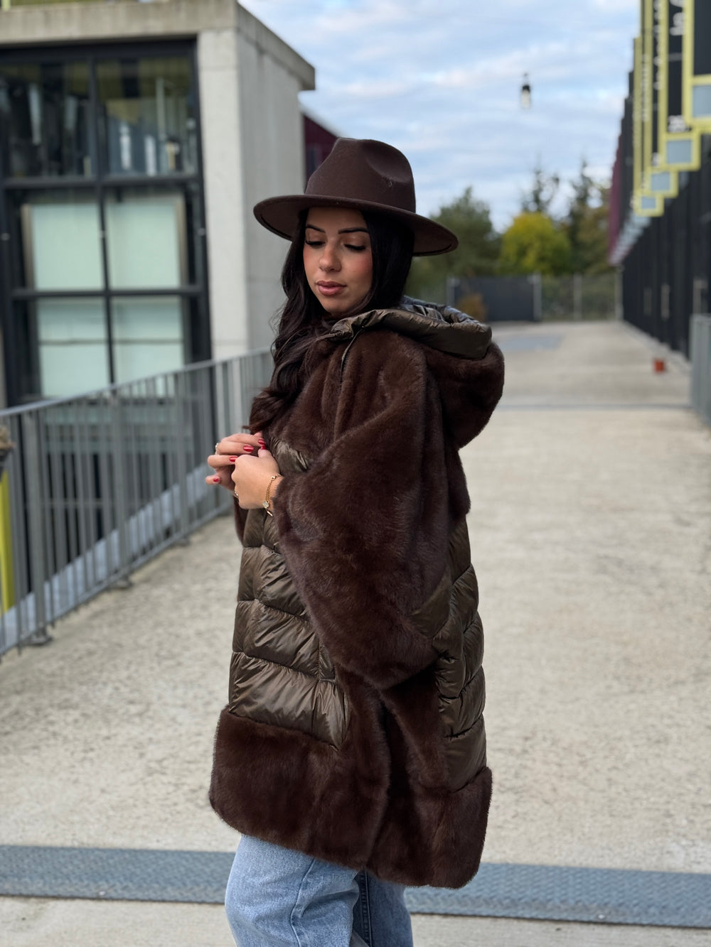 Cape doudoune fourrure choco