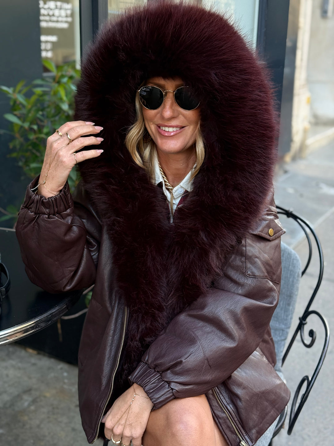 Veste bombers similicuir Capuche Bordeaux  202317