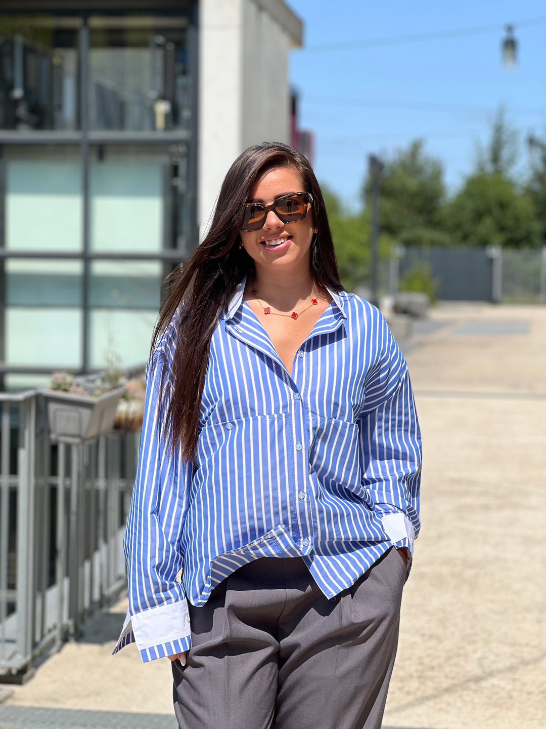 Chemise rayure manchettes blanc