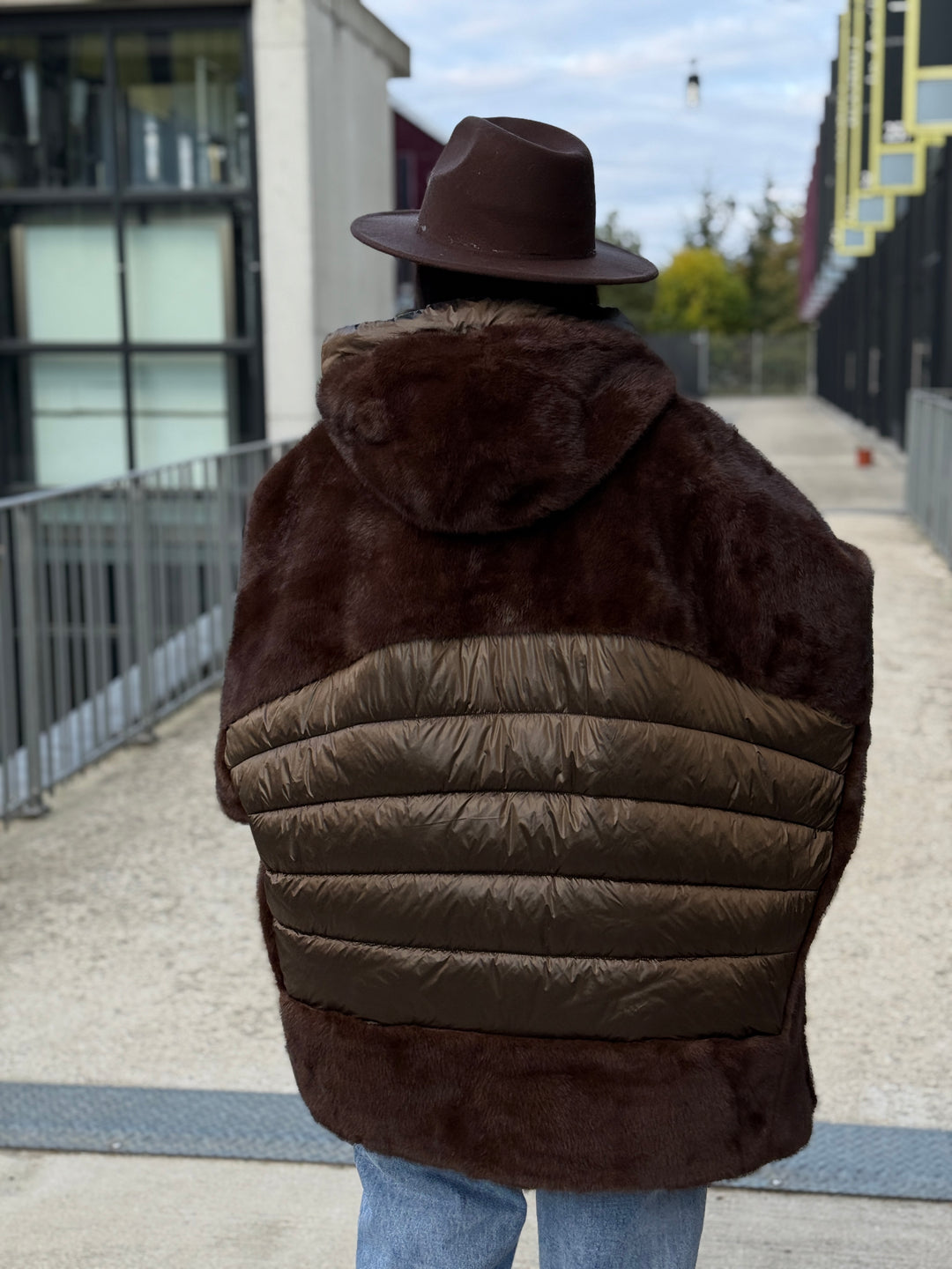 Cape doudoune fourrure choco