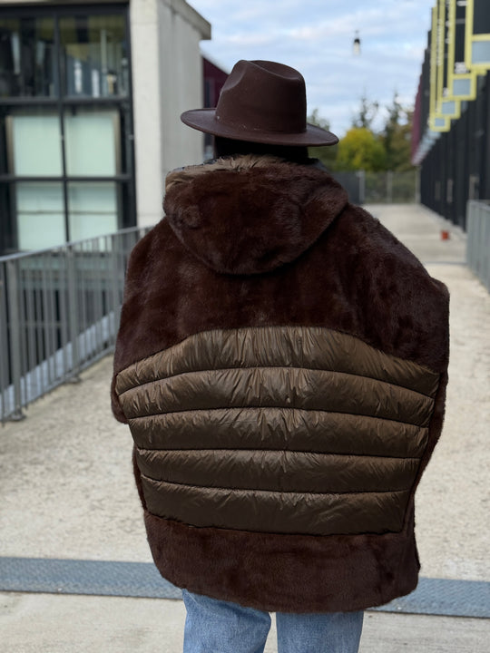 Cape doudoune fourrure choco