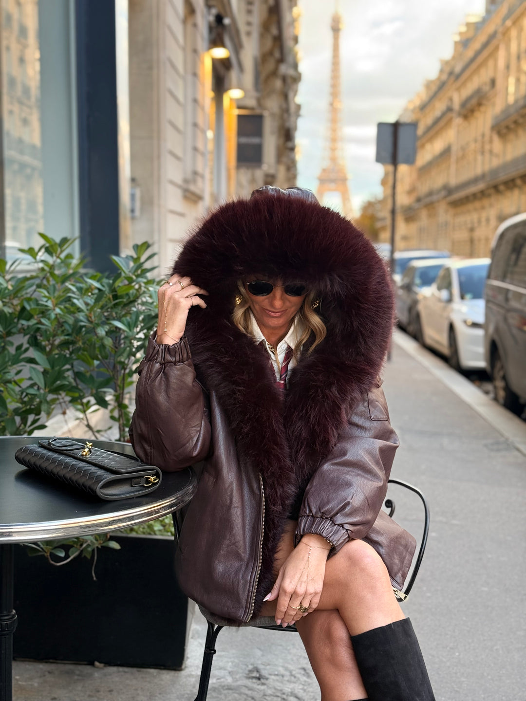 Veste bombers similicuir Capuche Bordeaux  202317