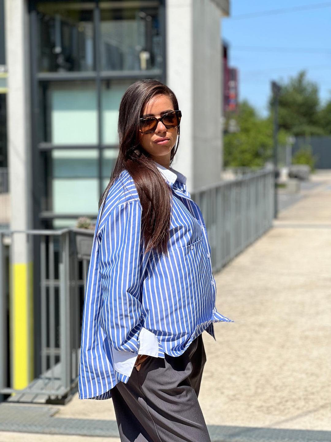 Chemise rayure manchettes blanc