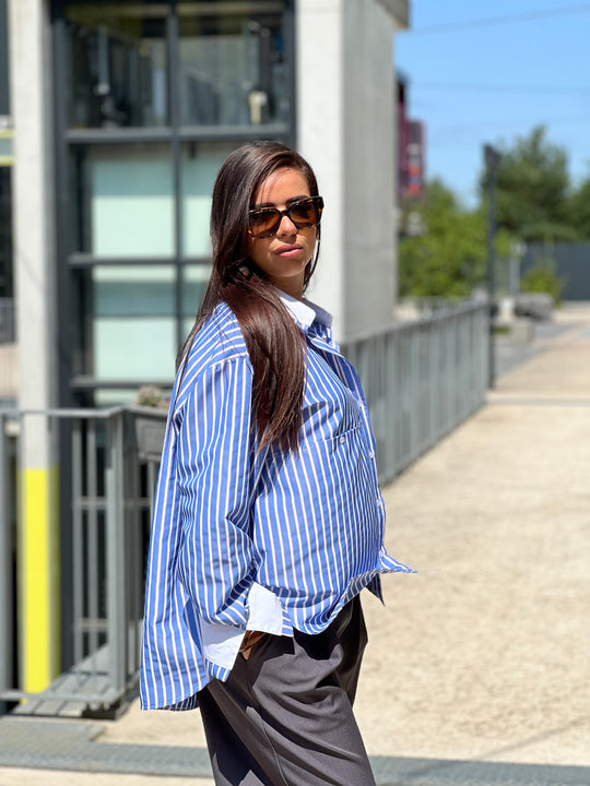 Chemise rayure manchettes blanc