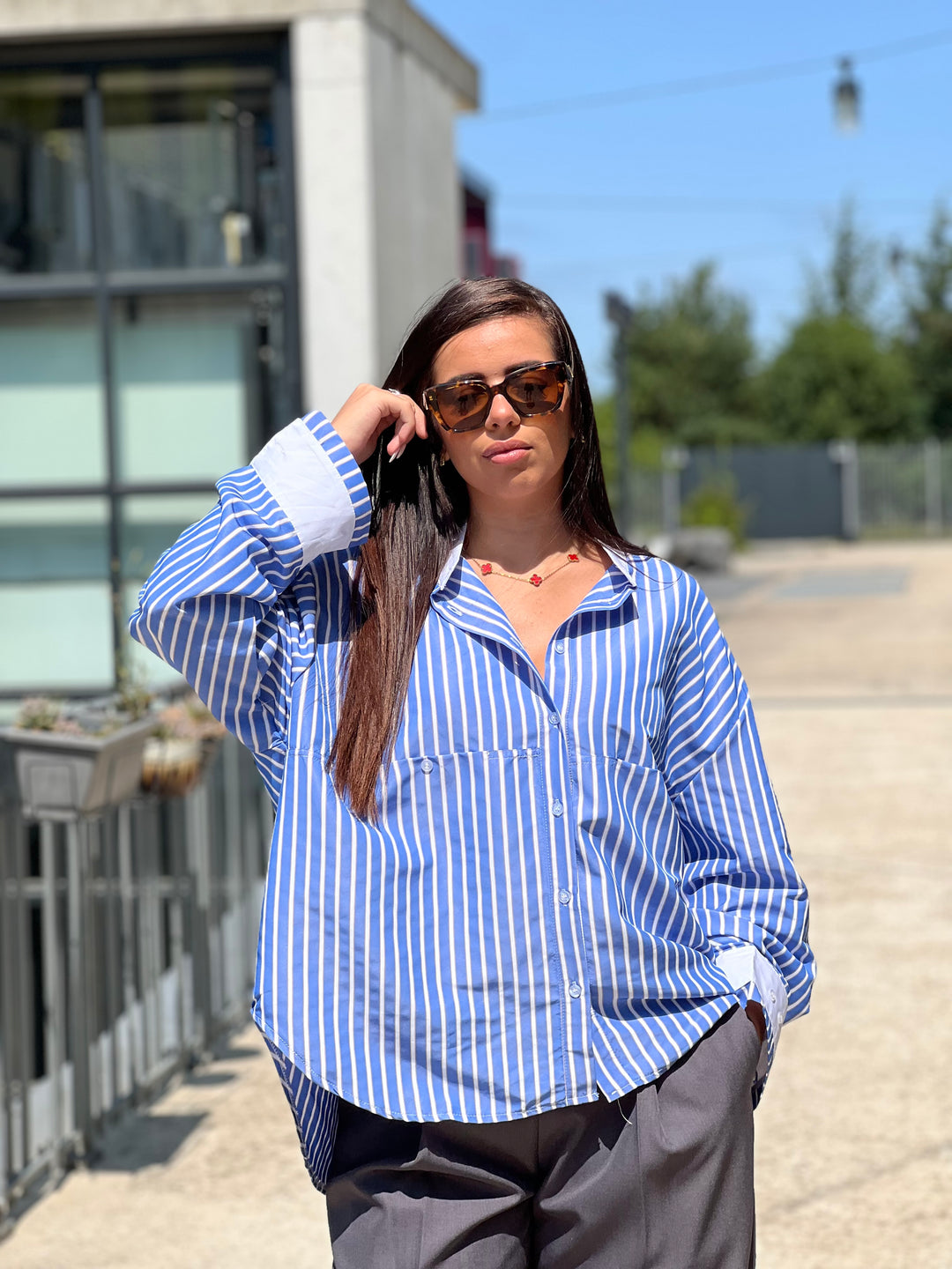 Chemise rayure manchettes blanc
