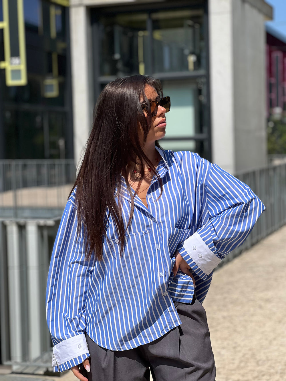 Chemise rayure manchettes blanc