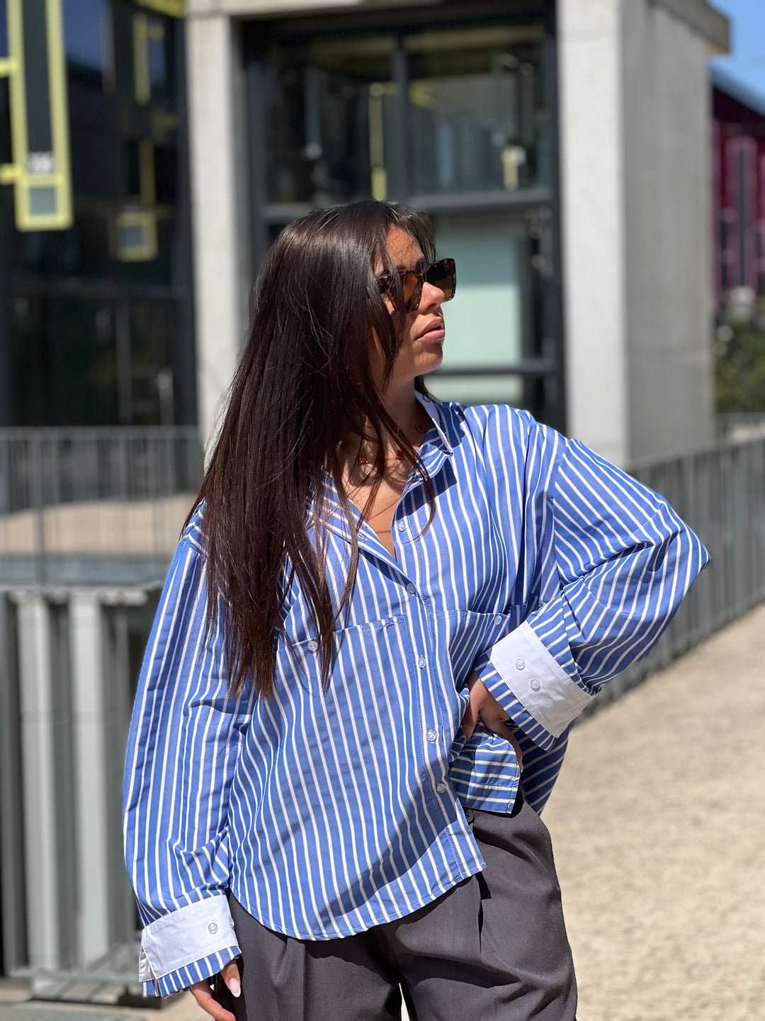 Chemise rayure manchettes blanc