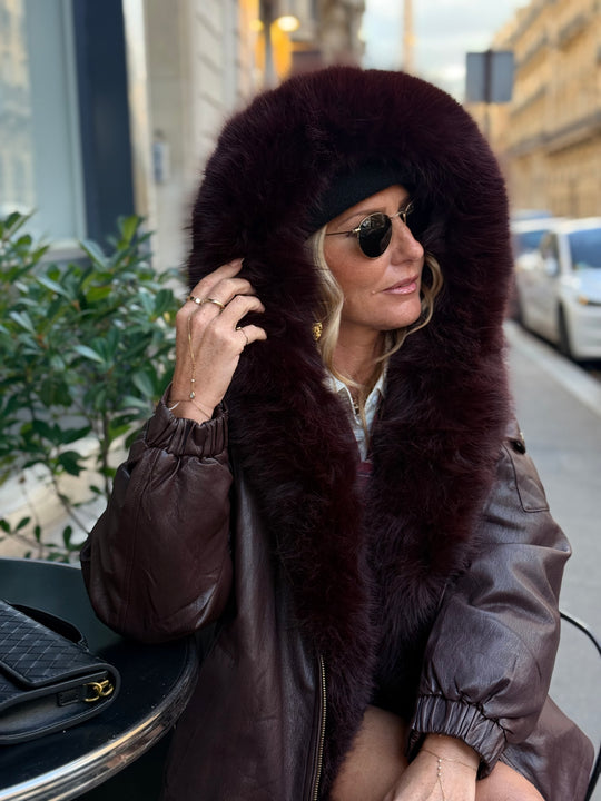 Veste bombers similicuir Capuche Bordeaux  202317
