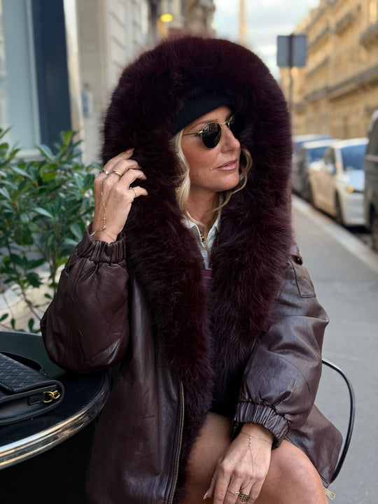 Veste bombers similicuir Capuche Bordeaux  202317