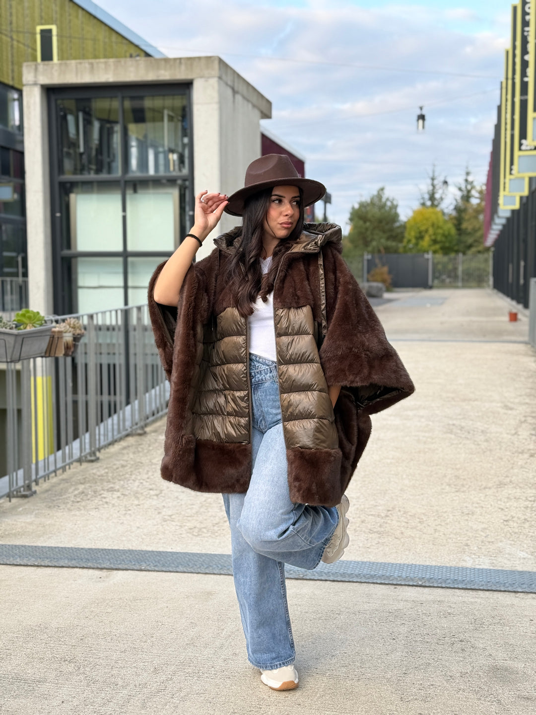 Cape doudoune fourrure choco