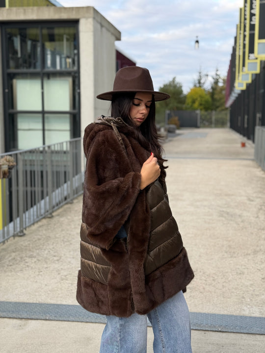 Cape doudoune fourrure choco