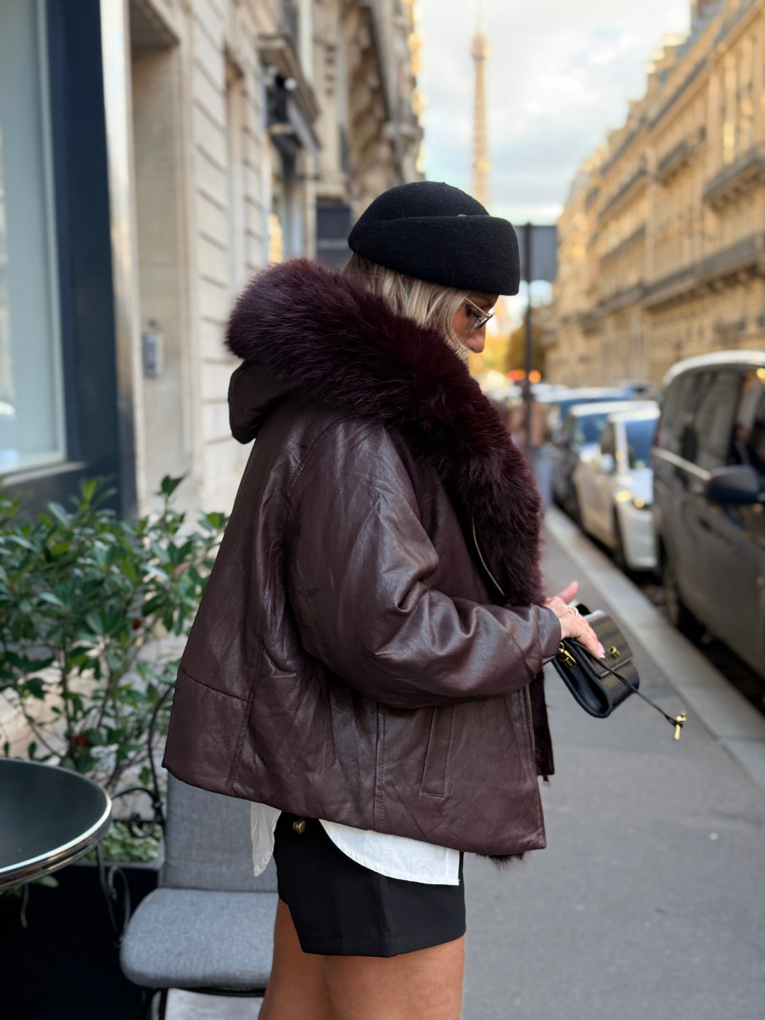 Veste bombers similicuir Capuche Bordeaux  202317