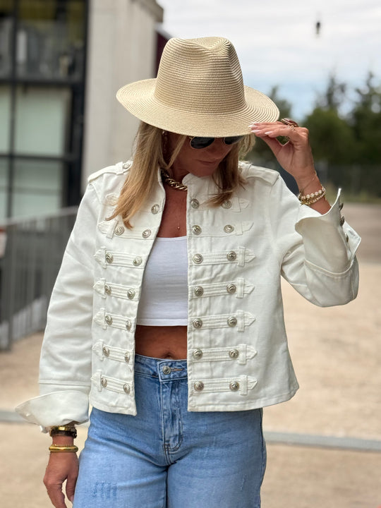 Veste jean officier Blanc 9601 (taille unique )
