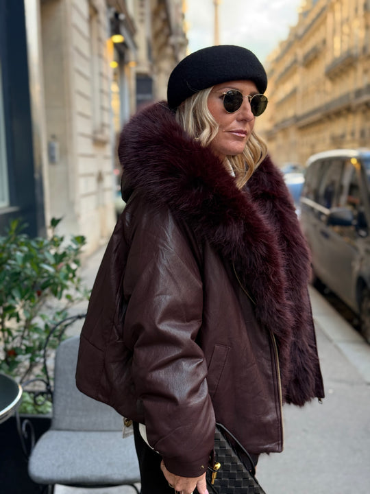 Veste bombers similicuir Capuche Bordeaux  202317