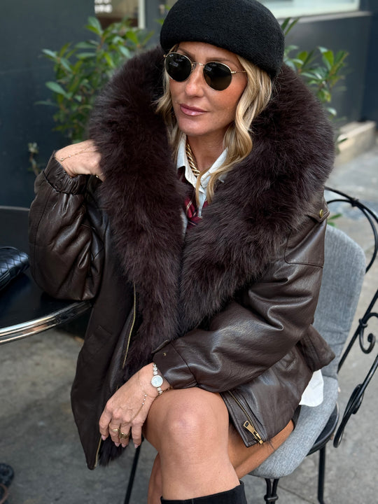 Veste bombers similicuir Capuche Choco 202317