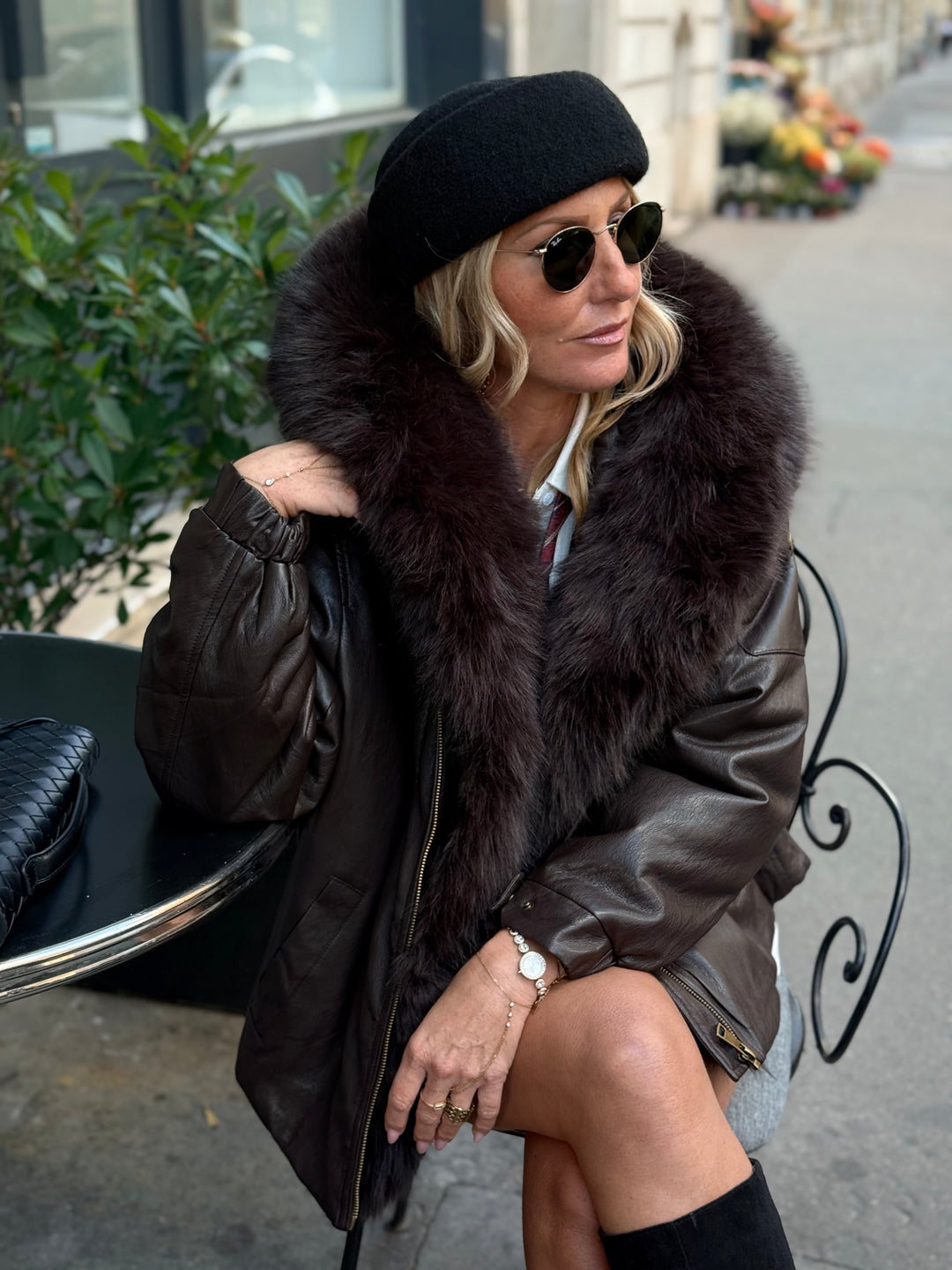 Veste bombers similicuir Capuche Choco 202317