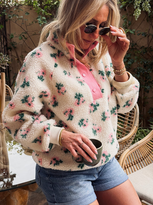 Sweat moumoute motif floral rose 2692