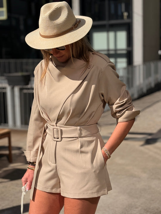 Combi-short avec ceinture Taupe (taille petit)