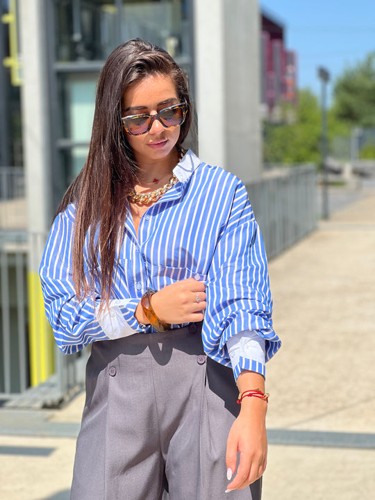 Chemise rayure manchettes blanc
