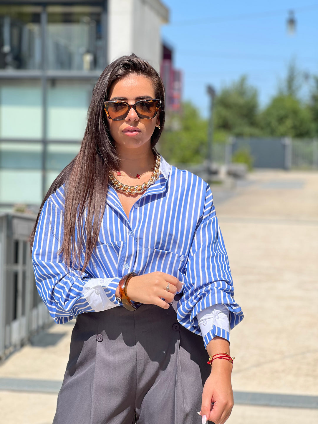 Chemise rayure manchettes blanc