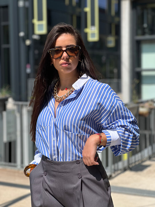 Chemise rayure manchettes blanc