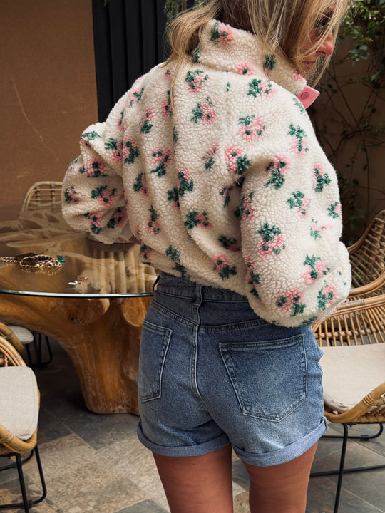 Sweat moumoute motif floral rose 2692