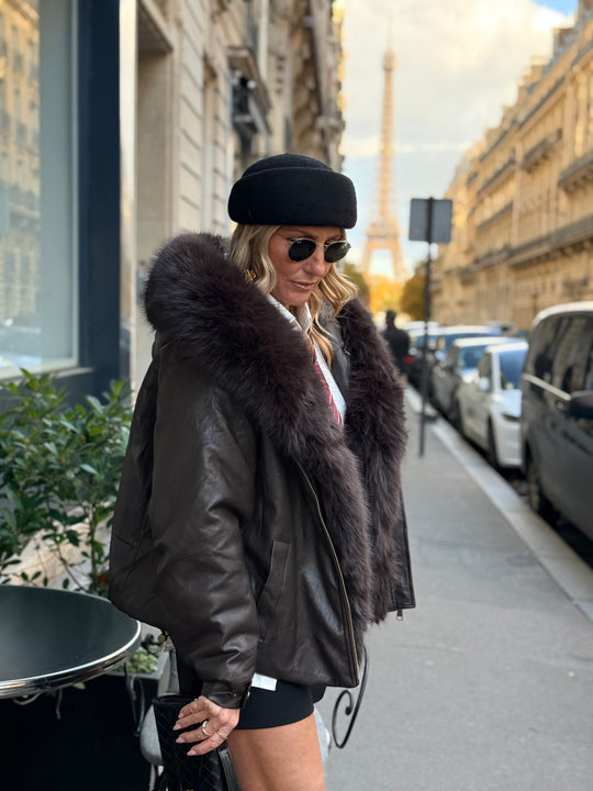 Veste bombers similicuir Capuche Choco 202317