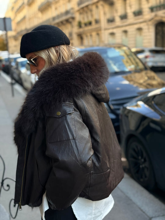 Veste bombers similicuir Capuche Choco 202317