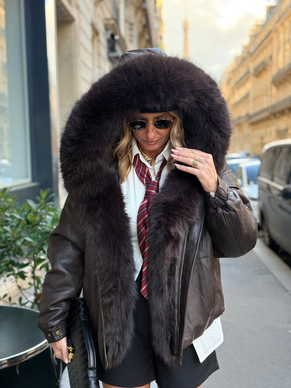 Veste bombers similicuir Capuche Choco 202317
