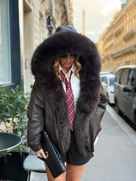 Veste bombers similicuir Capuche Choco 202317