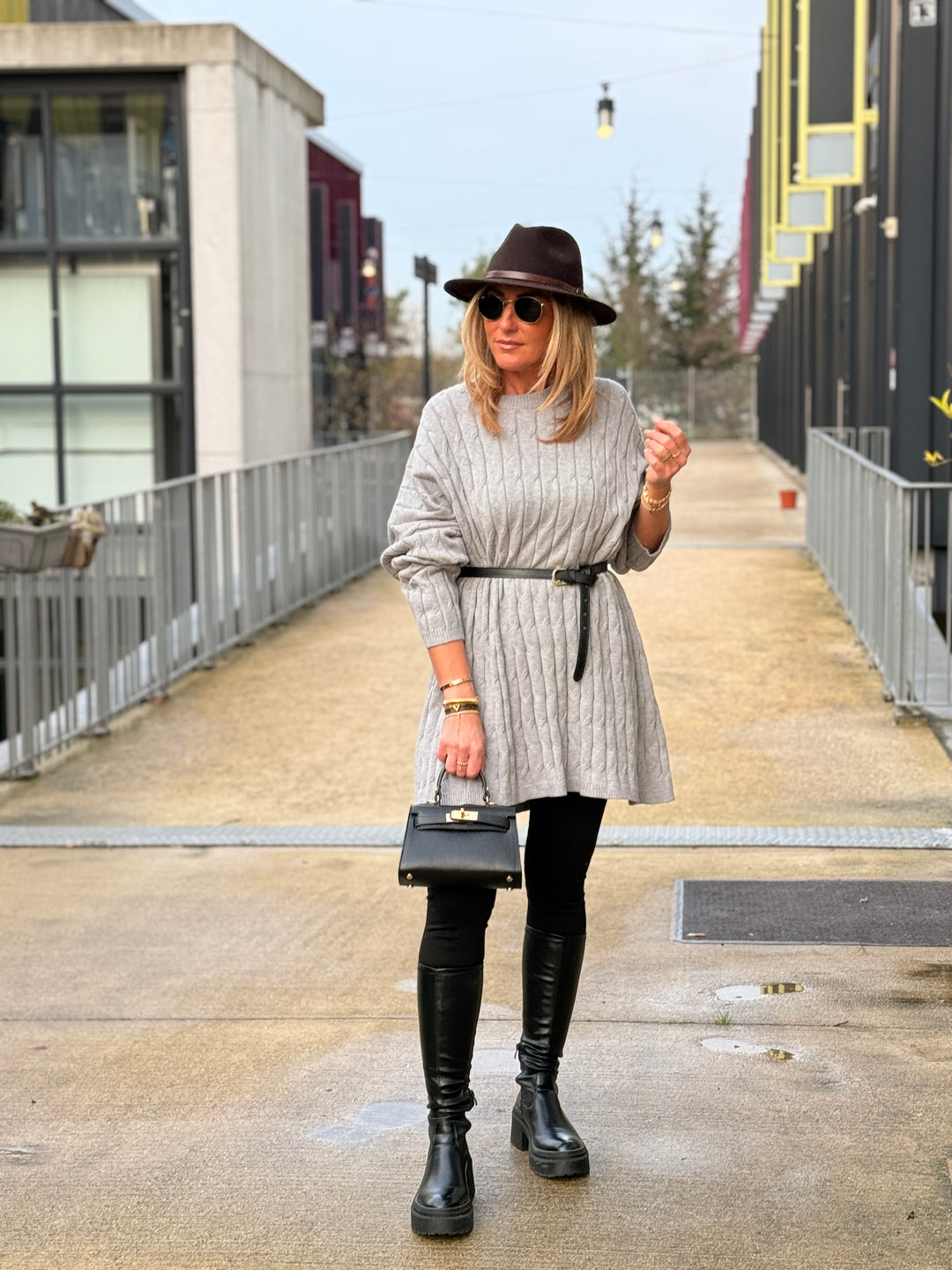 Pull tressé oversize PL12766 Gris