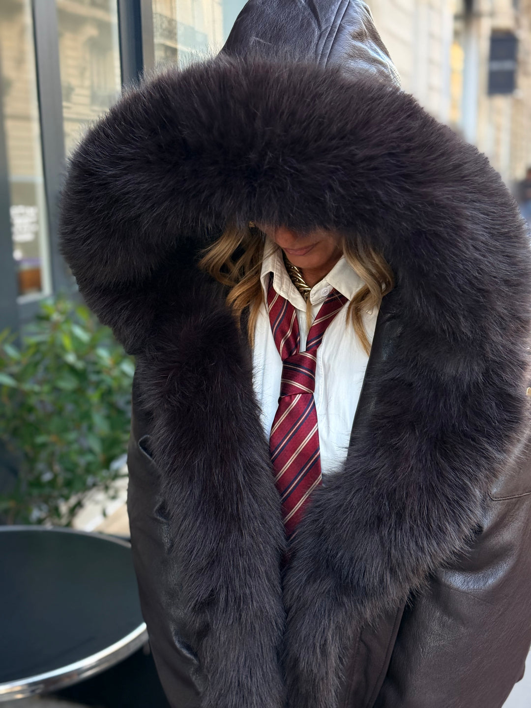 Veste bombers similicuir Capuche Choco 202317