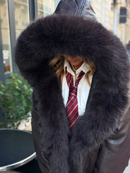 Veste bombers similicuir Capuche Choco 202317