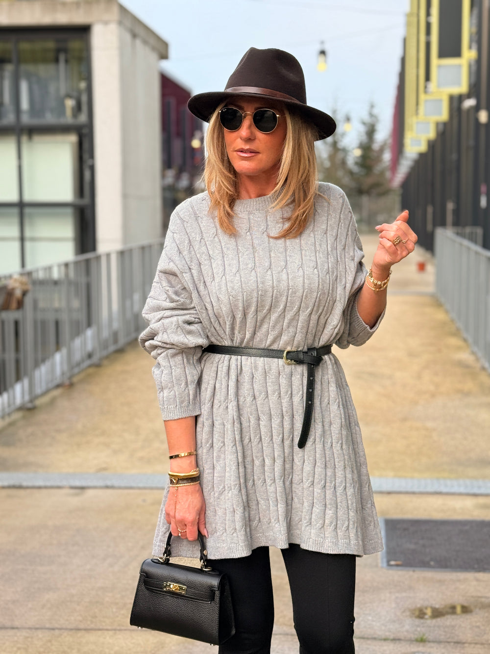 Pull tressé oversize PL12766 Gris