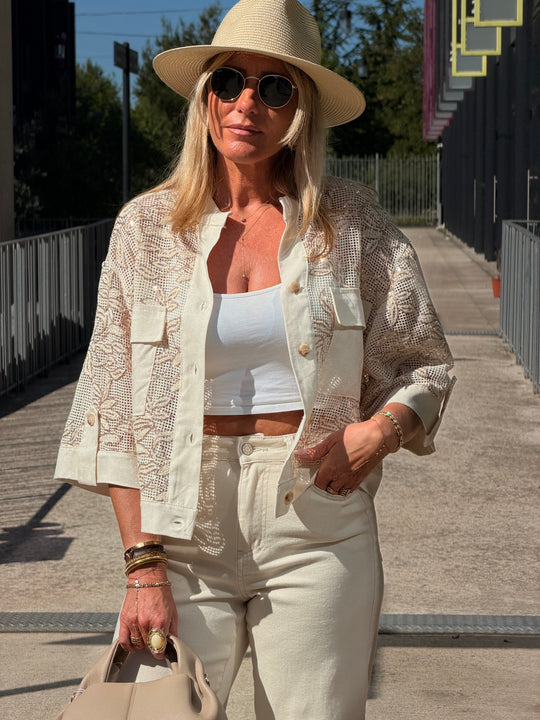 Blouse beige sequin lin