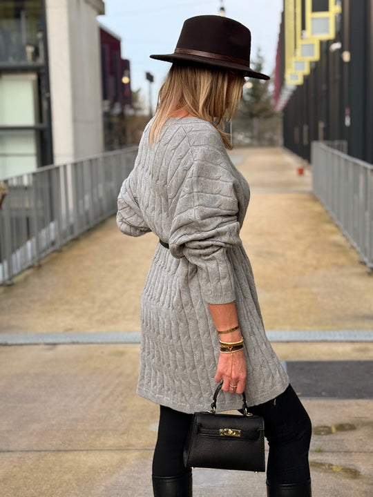 Pull tressé oversize PL12766 Gris