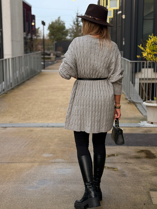 Pull tressé oversize PL12766 Gris