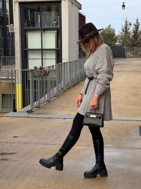 Pull tressé oversize PL12766 Gris