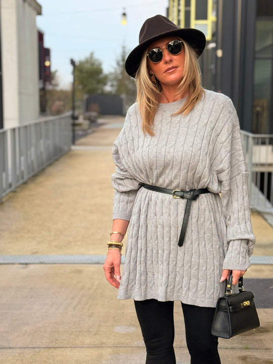 Pull tressé oversize PL12766 Gris